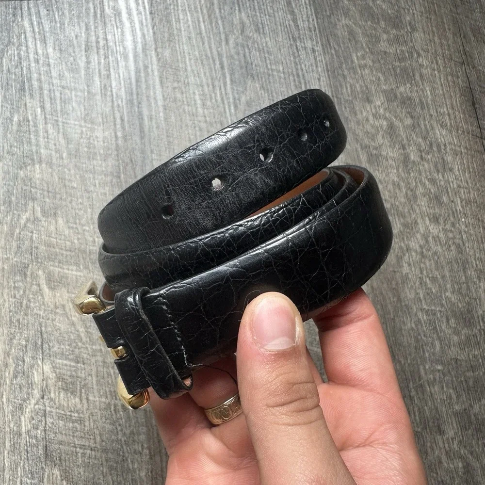 Trafalgar Black Embossed Leather Brass Buckle Waist Belt Size‎ 42 105